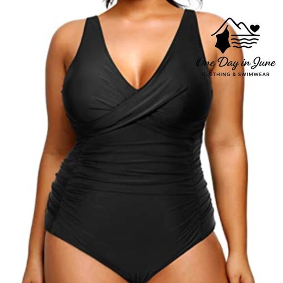 Yonique Plus Size Cross Front Tummy Control One Piece Size 22W - Picture 1 of 7